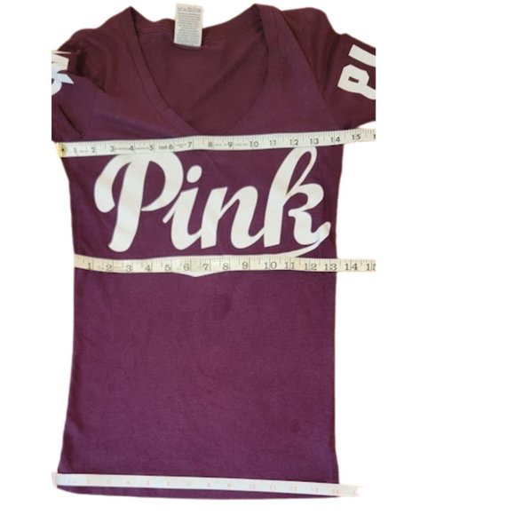 Victoria's Secret PINK - Maroon Logoed Short Sleeve V-Neck Top, SZ: XS - Picture 10 of 13